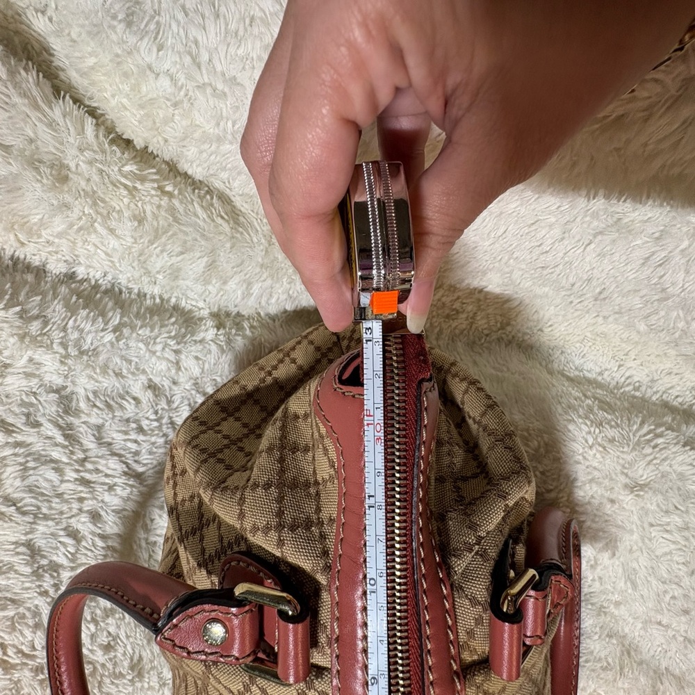 Gucci Beige Monogram Satchel with Pink-Brown Trim - Picture 13 of 15